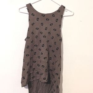 Green half up half down skull tank top